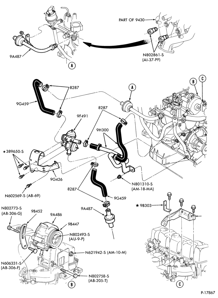 Схема 4 CYL. 2.3L (140 C.I.D.) HSC-Thermactor emission (T/E)- exc. Canada