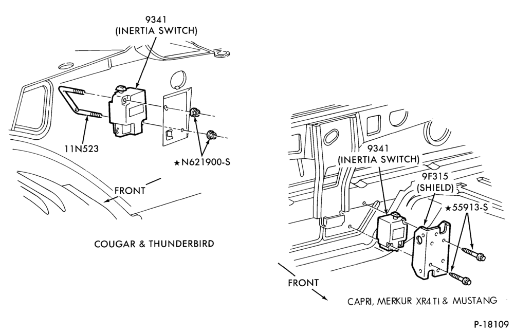 Схема 4 CYL. 2.3L (140 C.I.D.)-Fuel pump - inertia switch - E.F.I.
