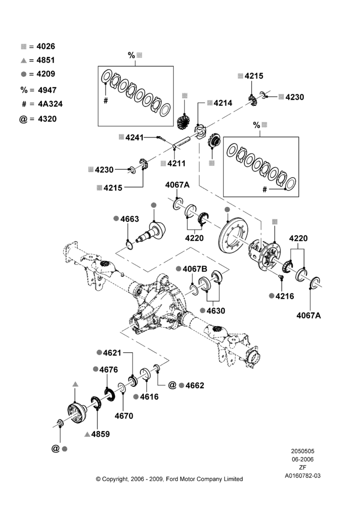 Схема Редуктор заднего моста — компоненты, 5.4L 4V DOHC EFI S/C ALUM V8 G, Rear Axle Limited Slip Differential; 06.06.2006–26.02.2009