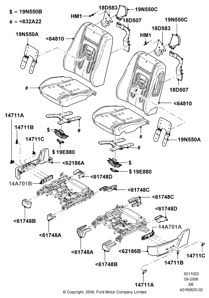 Схема Подушки и обогрев передних сидений, Lincoln Division Derivative, With Drivers Heated And Cooled Seat, With Pass Heated And Cooled Seat; 30.08.2006–04.02.2009