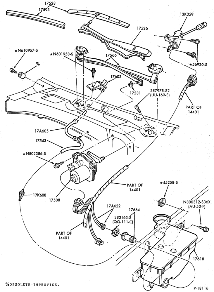 Схема SPEEDOMETER, BUMPERS, MIRRORS AND WIPERS-Windshield - wiper and washer