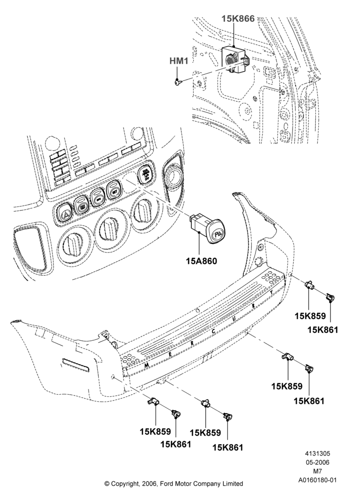 Схема Парктроник, Lincoln/Mercury Series, With Reverse Proximity Sensor; 01.05.2006–08.01.2007