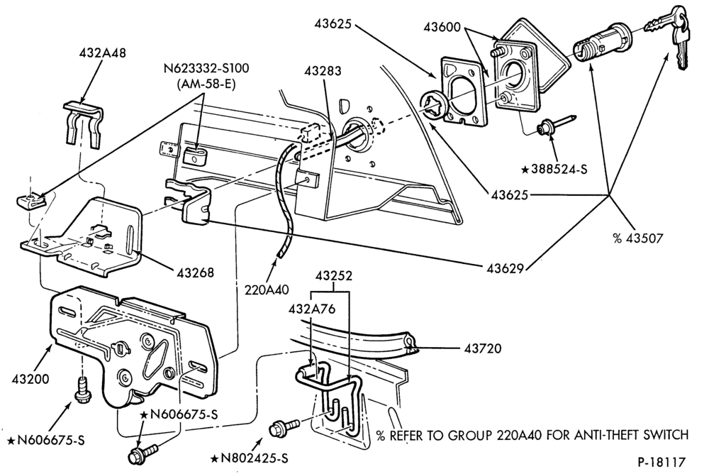 Схема LIFT/TAILGATE, LUGGAGE & BACK WINDOW-Latch parts - luggage compartment - w/o power pull down