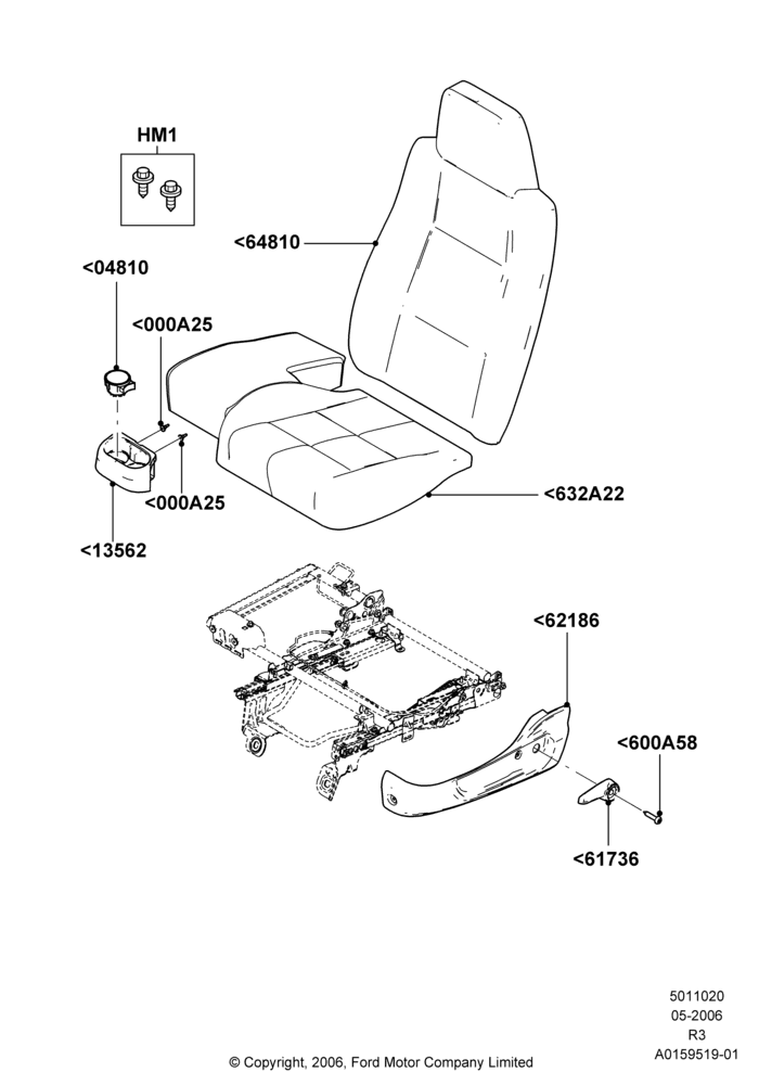 Схема Подушки и обогрев передних сидений, With Split Bench Front Seat, 60% Seat, in 60/40 seat; 01.05.2006–14.09.2009
