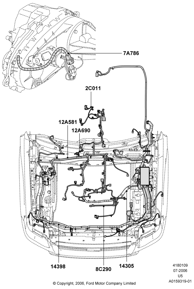 Схема Проводка двигателя и КПП, 4.0L V6 12V SOHC EFI; 07.08.2006–16.12.2010