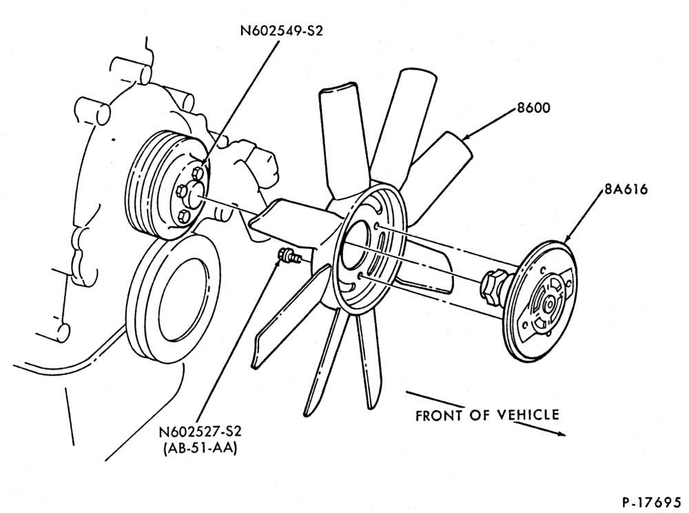 Схема COOLING FAN, CLUTCH AND RELATED PARTS-COOLING FAN, CLUTCH AND RELATED PARTS- 6 cyl. 171 (2.8L) and 183 (3.0L)-A