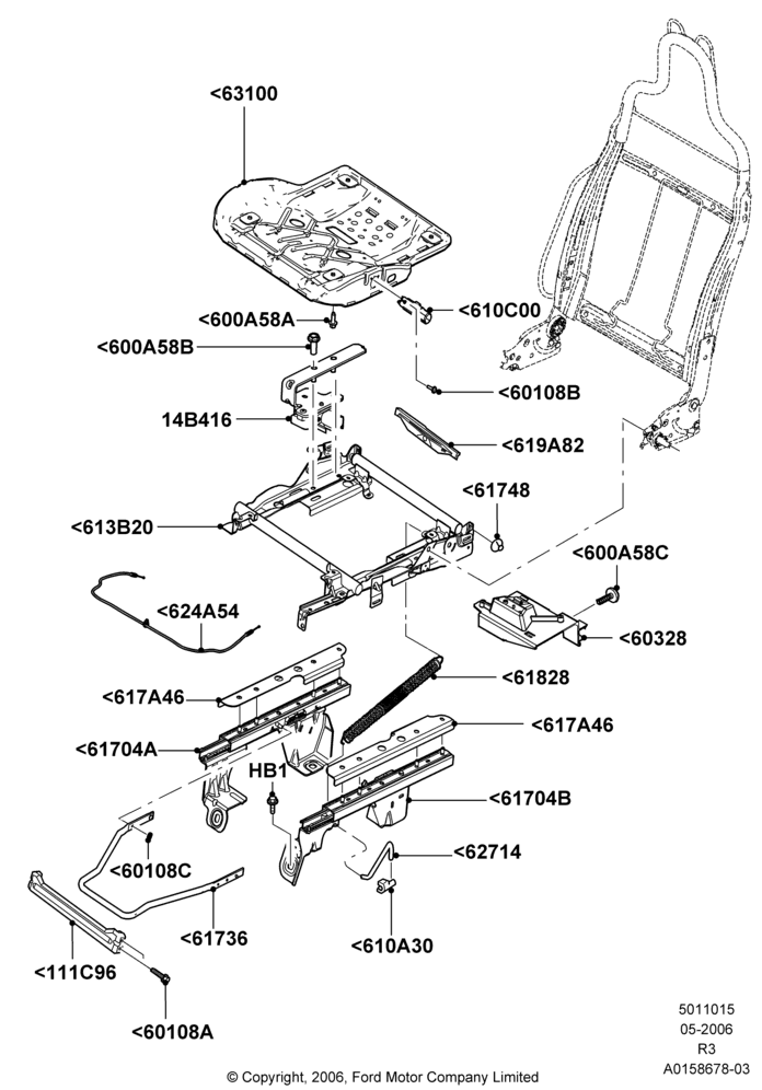 Схема Основание переднего сиденья, Sports Front Seat, 40/40 Seat; 01.05.2006–14.09.2009