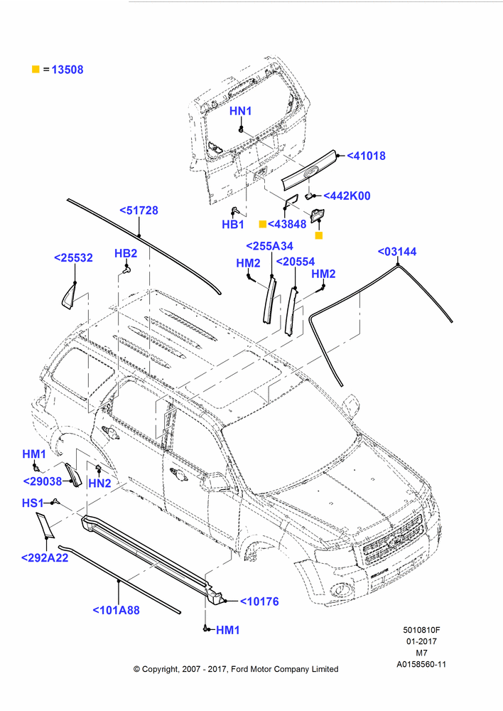 Схема Молдинги кузова, Ford Series; 08.01.2007–29.04.2012