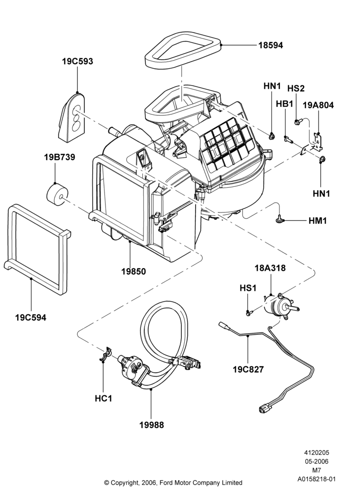 Схема Климат — наружные компоненты, Manual Air Conditioning, With Gas Engines, Evaporator And Blower Main Unit Assembly; 01.05.2006–08.01.2007