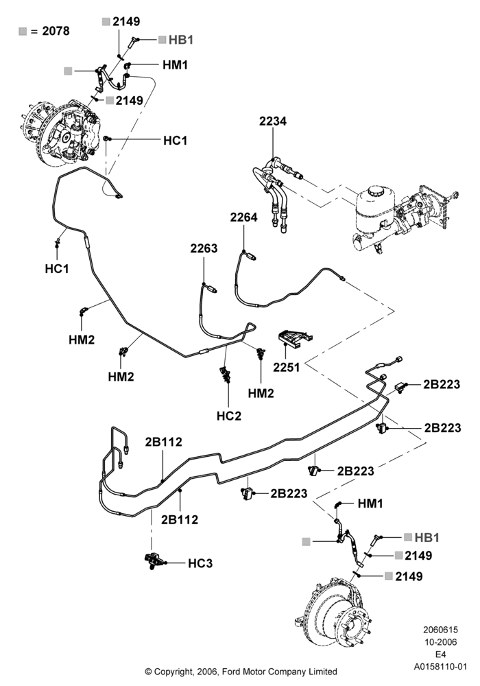 Схема Передние тормозные трубки, Ford 350 Series, Traction Control with Advance Trac; 06.08.2007–18.08.2008