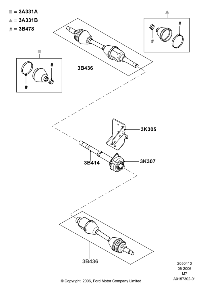 Схема Приводные валы переднего моста, 4WD, Manual Transmission; 01.05.2006–29.04.2012
