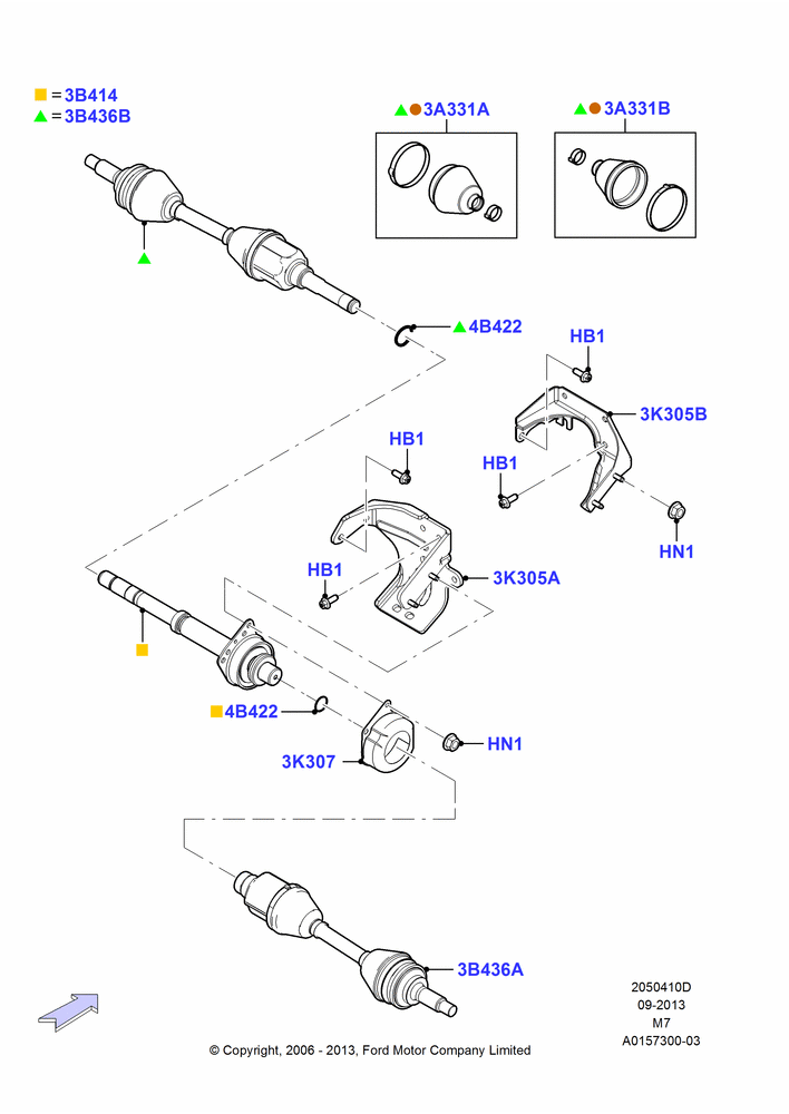 Схема Приводные валы переднего моста, 4 Speed CD4E Automatic, 4WD; 01.05.2006–23.06.2008