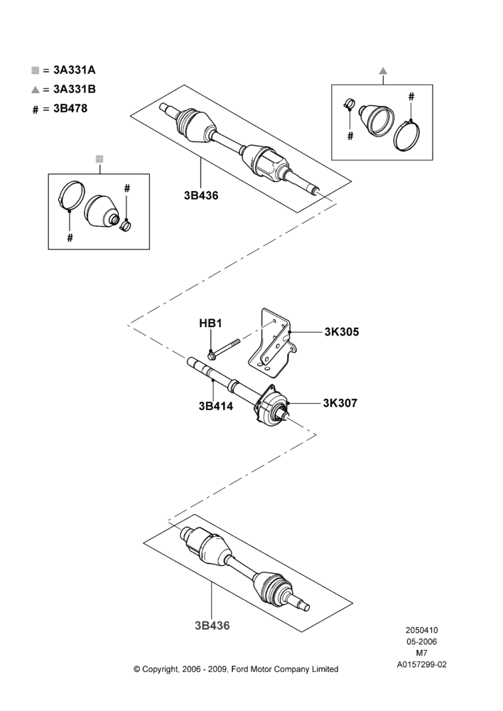 Схема Приводные валы переднего моста, 2WD, Manual Transmission; 01.05.2006–29.04.2012