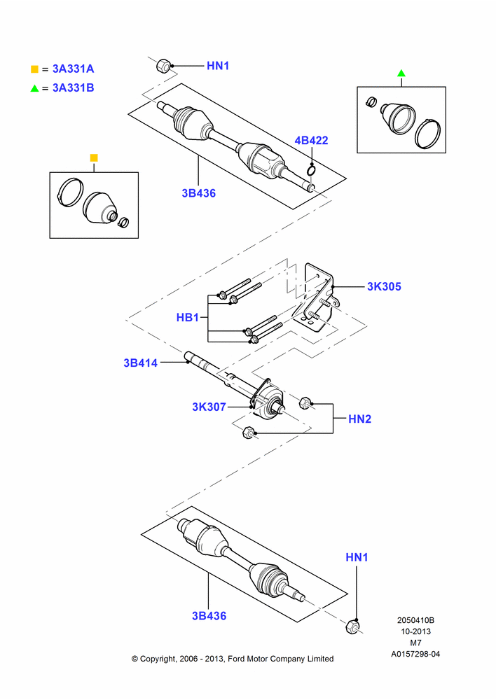 Схема Приводные валы переднего моста, 2WD, CVT Auto Trans Powersplit Elec; 01.05.2006–29.04.2012