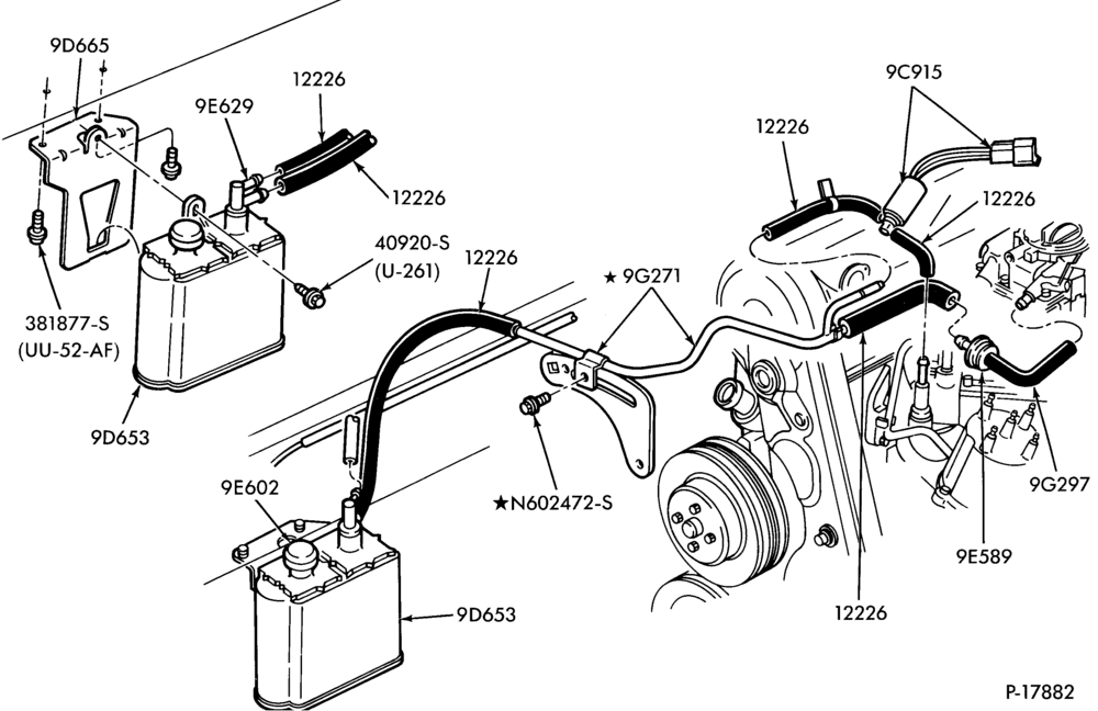 Схема 4 CYL. 2.3L (140 C.I.D.)-Fuel vapor canister and related parts- Calif. - w/o E.F.I. or TC