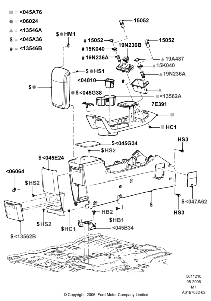 Схема Консоль напольная, Ford Hybrid Version; 01.05.2006–08.01.2007