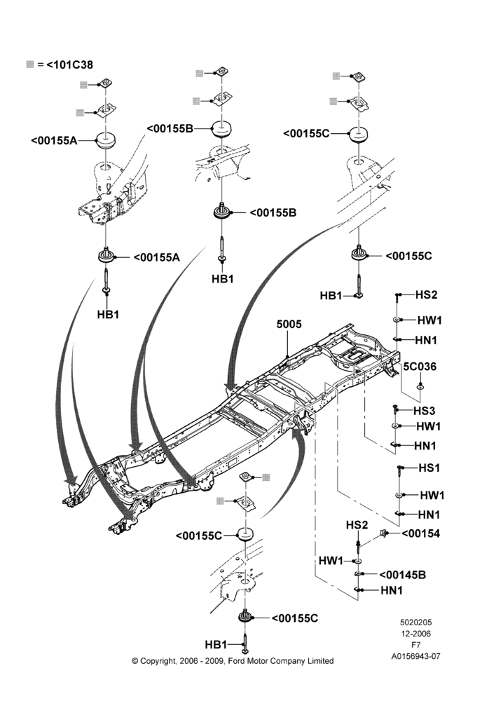Схема Рама шасси, Wide Frame (Pickup), Super Cab; 18.12.2006–29.06.2009