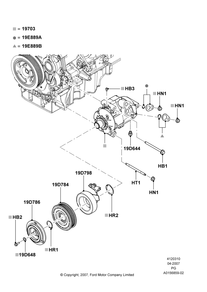 Схема Конденсатор и компрессор кондиционера, Compressor Assy; 30.04.2007–15.06.2009