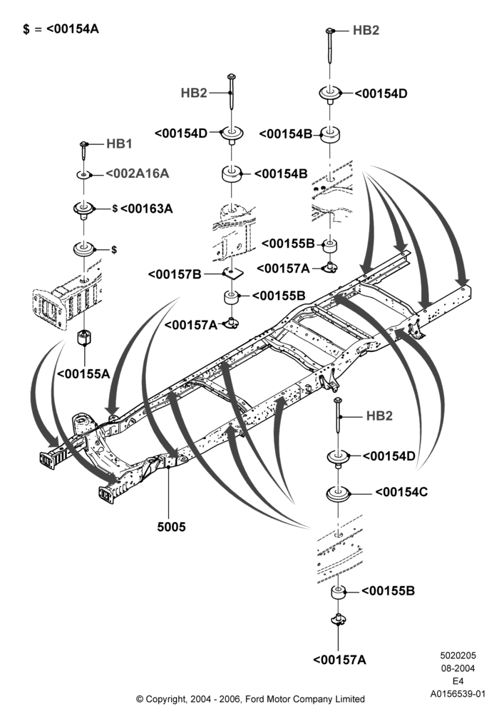 Схема Рама шасси, Cutaway, Ford 350 Series, Stripped Chassis; 02.08.2004–16.10.2006