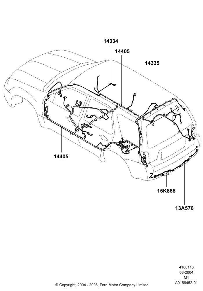 Схема Проводка кузова и потолочной консоли, Lincoln/Mercury Series; 16.08.2004–01.05.2006