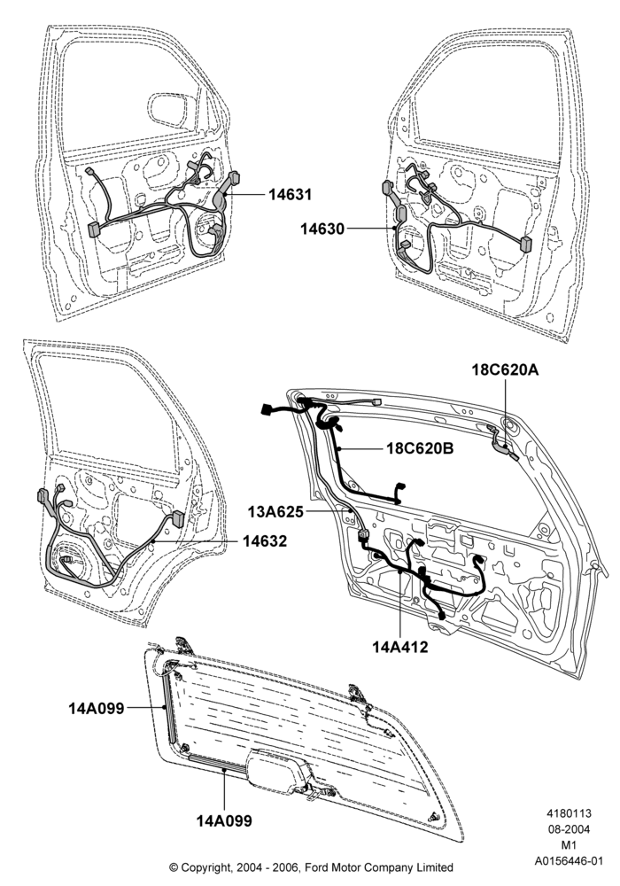 Схема Проводка дверей, Lincoln/Mercury Series; 16.08.2004–01.05.2006