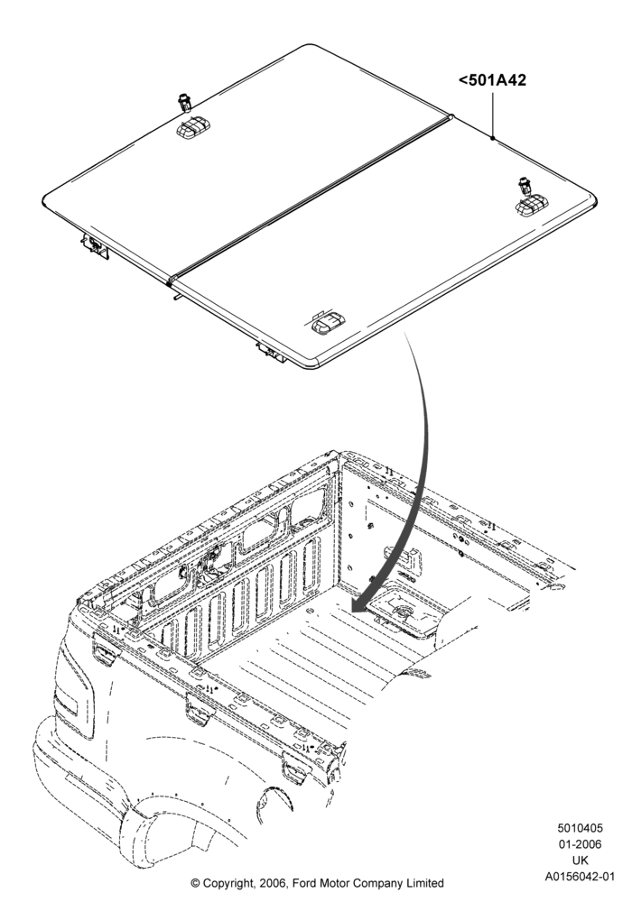 Схема Кузов пикапа и тент, Folding Hard Tonneau Cover, Accessory; 30.01.2006–13.08.2008