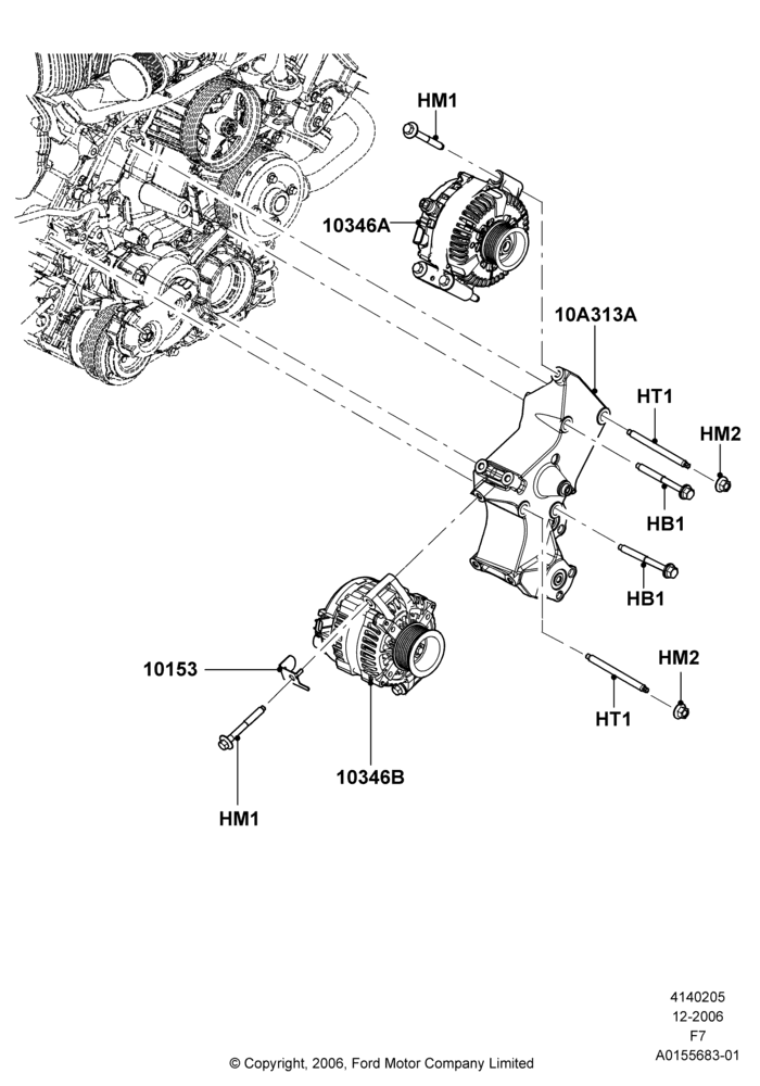 Схема Генератор и крепление, 6.4L Diesel V8 Twin Turbo, Dual Heavy Duty Alternators; 18.12.2006–12.02.2010