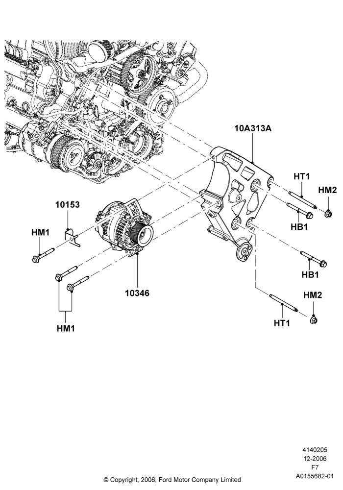 Схема Генератор и крепление, 6.4L Diesel V8 Twin Turbo, Extra Heavy Duty Alternator, Heavy Duty Alternator; 18.12.2006–12.02.2010