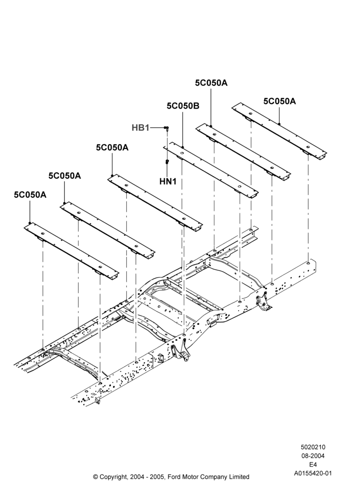 Схема Front Chassis Members, All Cutaway And Chassis Cabs, With Lateral Frame Spacers; 02.08.2004