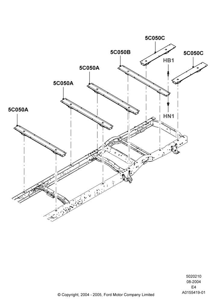 Схема Front Chassis Members, All Cutaway And Chassis Cabs, With Std Pattern Frame Spacers; 02.08.2004