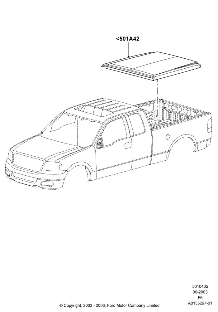 Схема Кузов пикапа и тент, Ford 150 Series, Less Pickup Side Rails, Accessory; 02.06.2003–18.08.2008