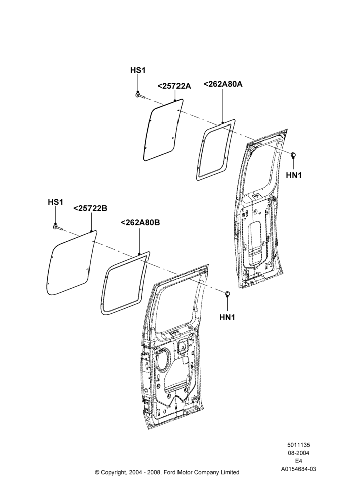 Схема Hinged Side Load Door Glass, With RH 2nd Row Fixed Window; 02.08.2004–16.10.2006