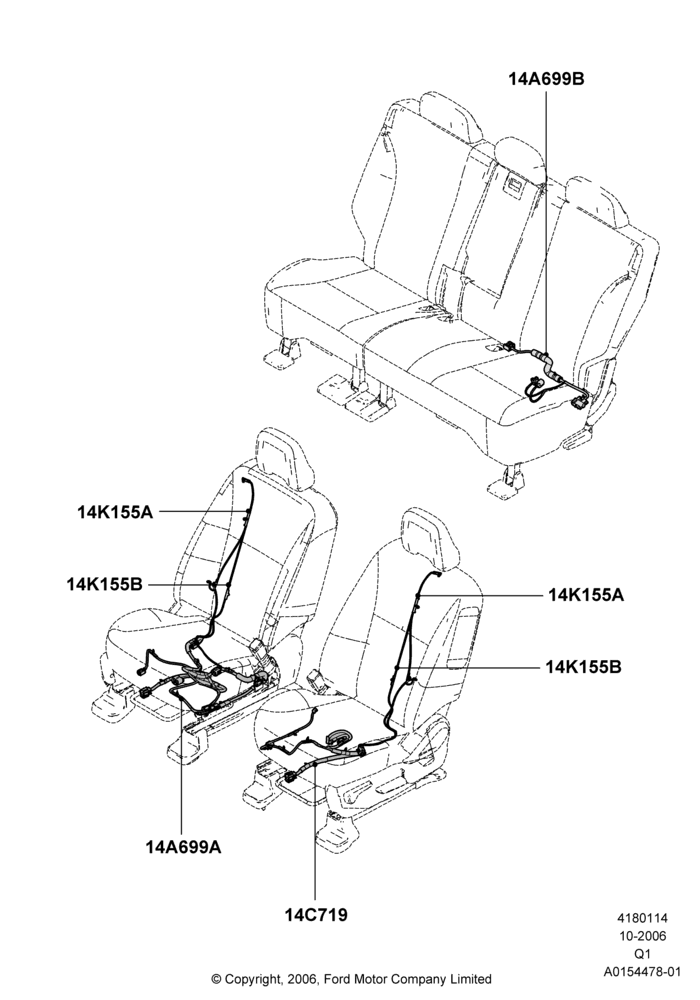Схема Проводка сидений, Ford Series; 06.11.2006–12.07.2010
