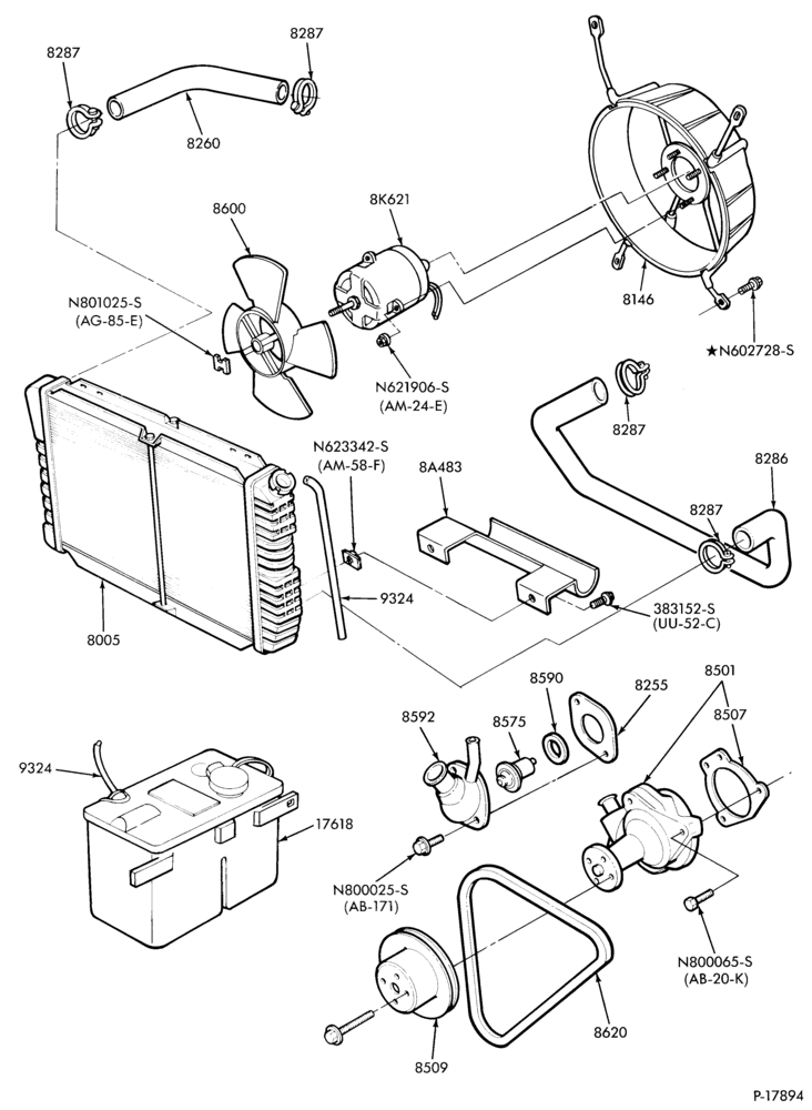 Схема Радиатор, GRILL AND COOLING-COOLING SYSTEM- 4 cyl. 140 (2300cc) OHV-w/air cond.-exc. E.F.I.