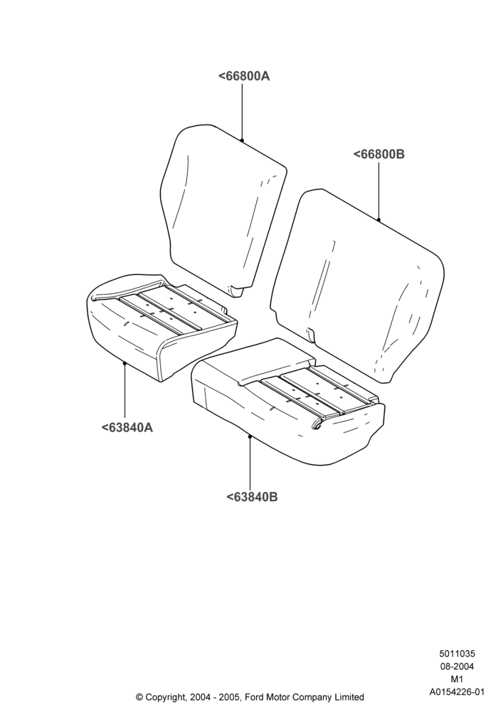 Схема Подушки и обогрев задних сидений, 2nd Row Split Bench Seat - 2 Pass, Lincoln/Mercury Series; 16.08.2004–01.05.2006