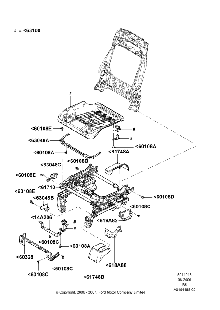 Схема Основание переднего сиденья, Less Temp Control Driver Seat, Less Temp Control Passenger Seat; 02.08.2006–11.06.2007
