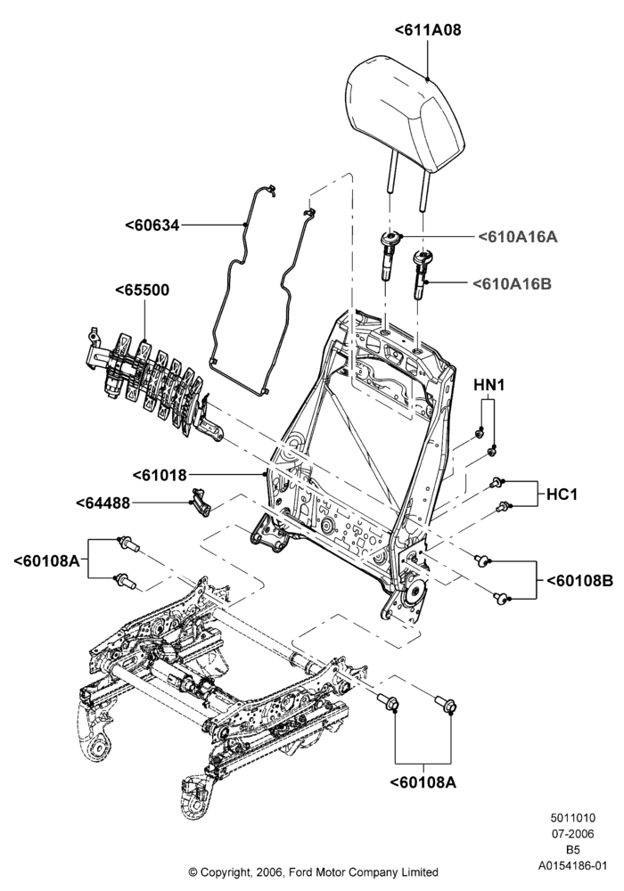 Схема Спинка переднего сиденья, Less Temp Control Driver Seat, Less Temp Control Passenger Seat; 02.08.2006–11.06.2007