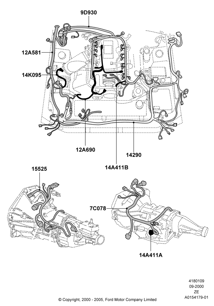 Схема Проводка двигателя и КПП, 4.6 DOHC EFI S/C, 4.6L DOHC V8 EFI; 18.09.2000–10.05.2004