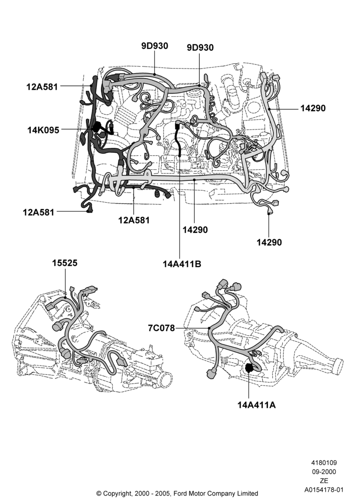 Схема Проводка двигателя и КПП, 4.6 SOHC EFI; 18.09.2000–10.05.2004