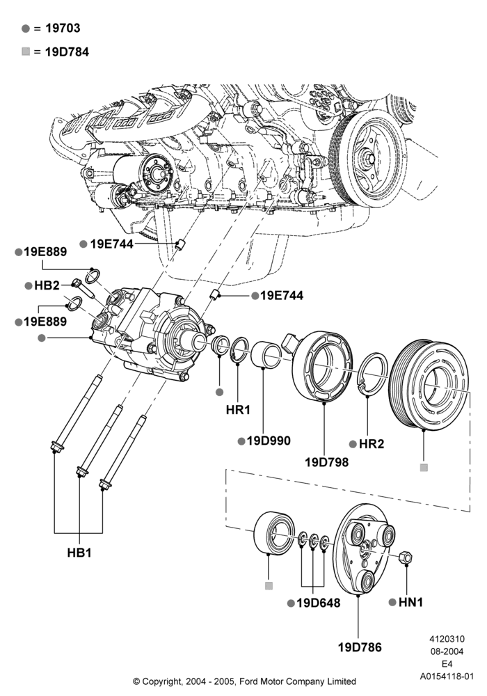 Схема Конденсатор и компрессор кондиционера, With Air Conditioning, With Gas Engines, Compressor Assy; 02.08.2004–16.10.2006