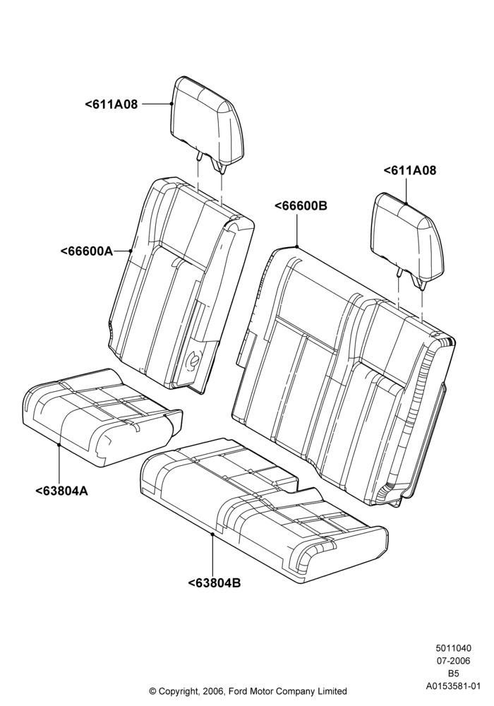 Схема Rear Seat Covers, All Third Row Seating; 02.08.2006–11.08.2014