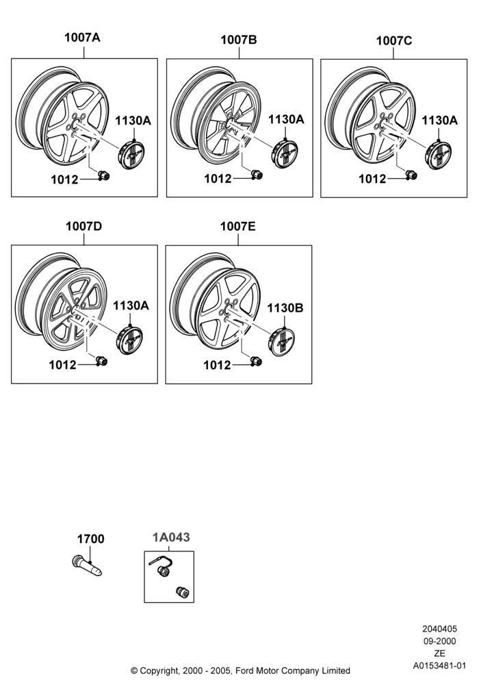 Схема Колёса, Accessory, Additional Parts May Be Required, Refer To The Installation Instructions Found Under Tech Specs At The Genuine Ford Accessory (GFA) Web Site, See Vehicle Restrictions And Modification Requirements, www.fordaccessoriesstore.com; 18.09.2000–12.05.2004