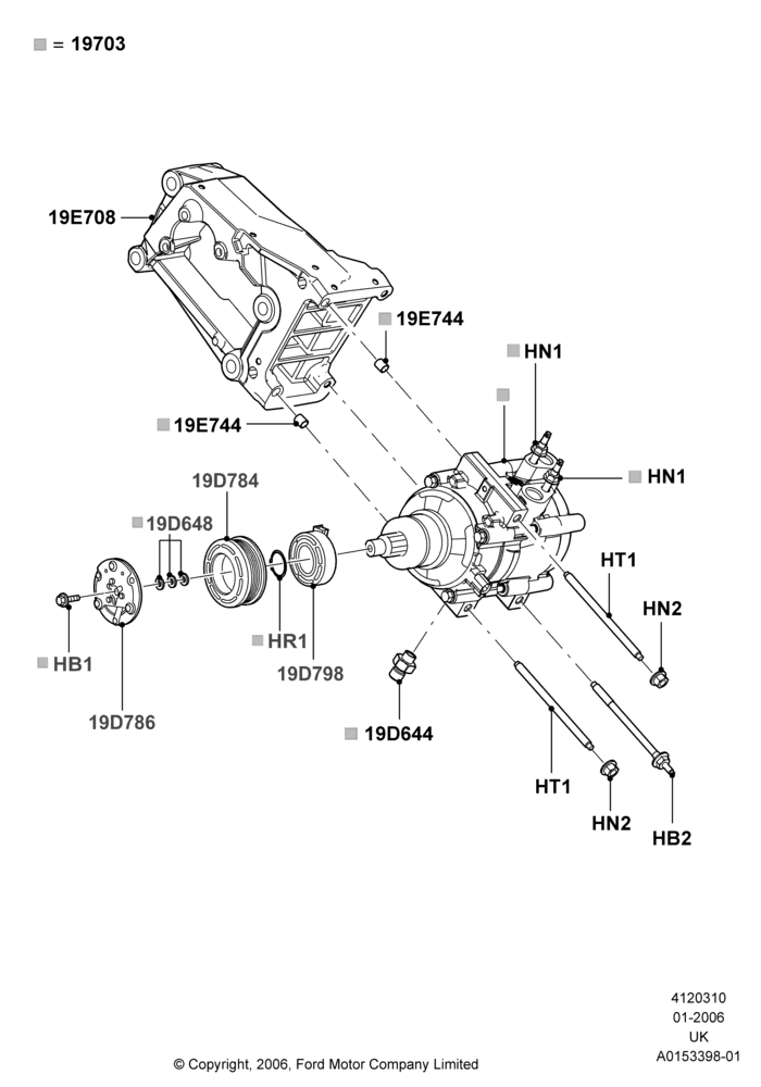 Схема Конденсатор и компрессор кондиционера, 4.0L V6 12V SOHC EFI, Compressor Assy; 30.01.2006–29.10.2010