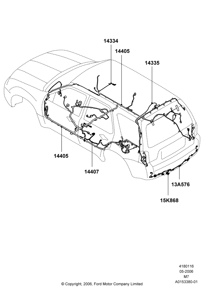Схема Проводка кузова и потолочной консоли, Hybrid; 01.05.2006–08.01.2007