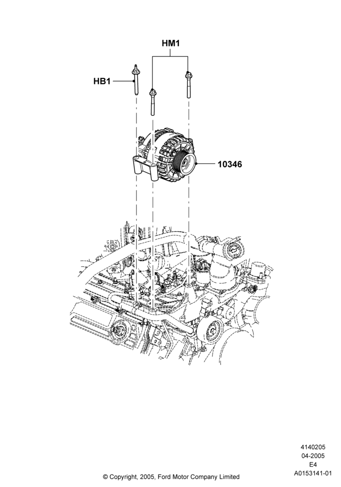 Схема Генератор и крепление, 6.0L  OHV Diesel V8 DI, Extra Heavy Duty Alternator; 18.04.2005–27.08.2012