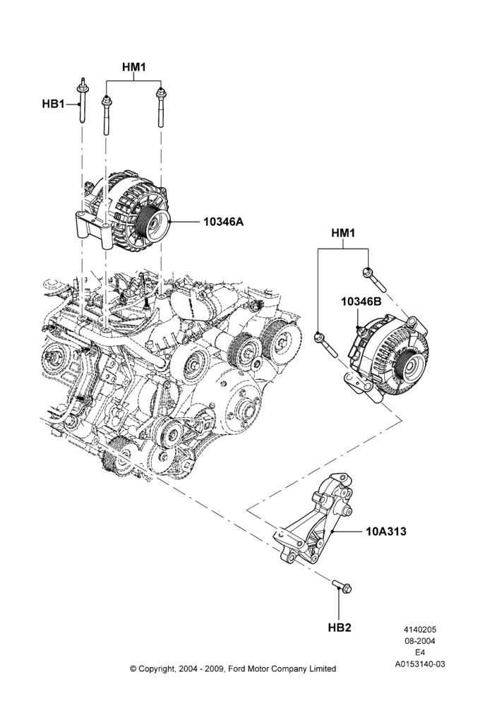 Схема Генератор и крепление, 6.0L  OHV Diesel V8 DI, Dual Heavy Duty Alternators; 02.08.2004–27.08.2012