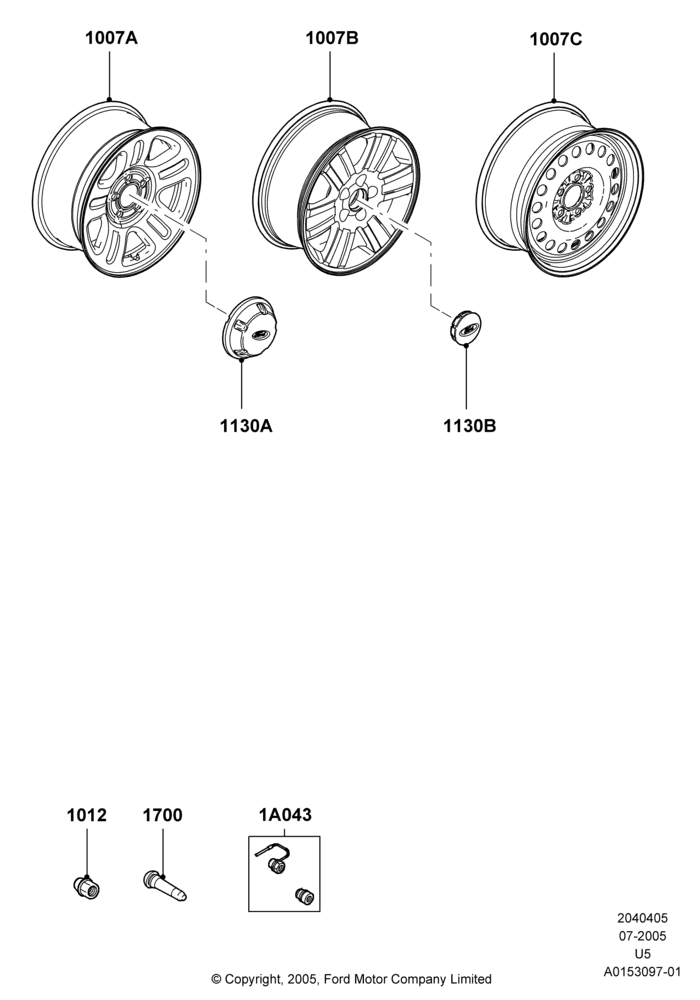Схема Колёса, комплектация с 16-дюймовыми колёсами; 19.07.2005–16.12.2010