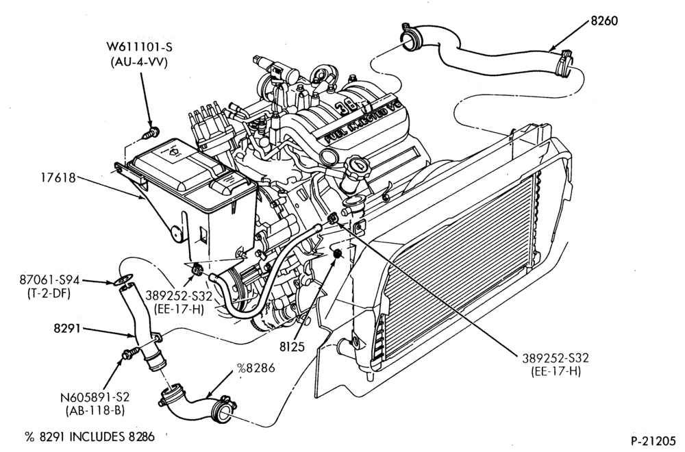 Схема Радиатор, GRILL AND COOLING-COOLING SYSTEM - 6 cyl. 183 (3.0L) - 6 cyl. 230 (3.8L)- Hoses