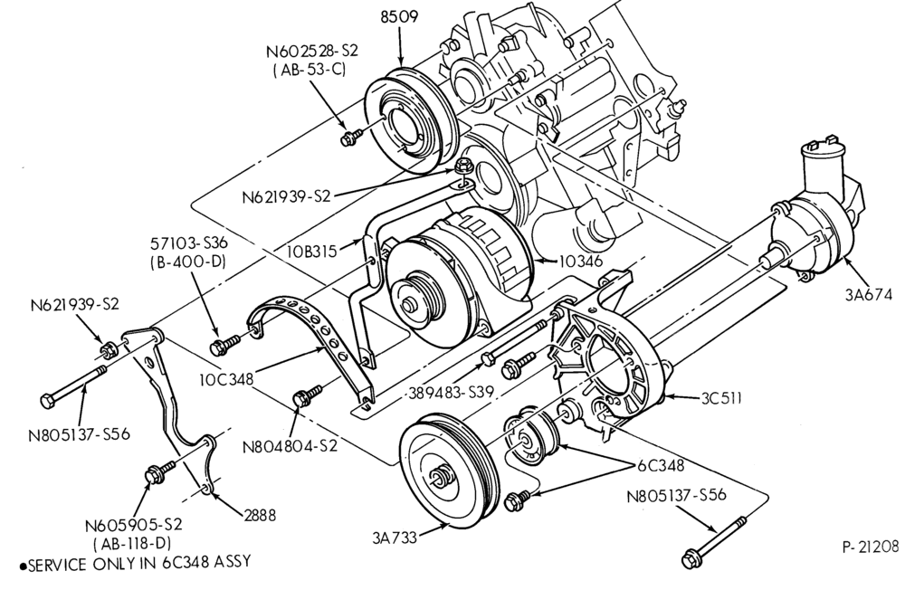 Схема DISTRIBUTOR AND IGNITION SYSTEM-Alternator mounting brackets- 6 cyl. 230 (3.8L)