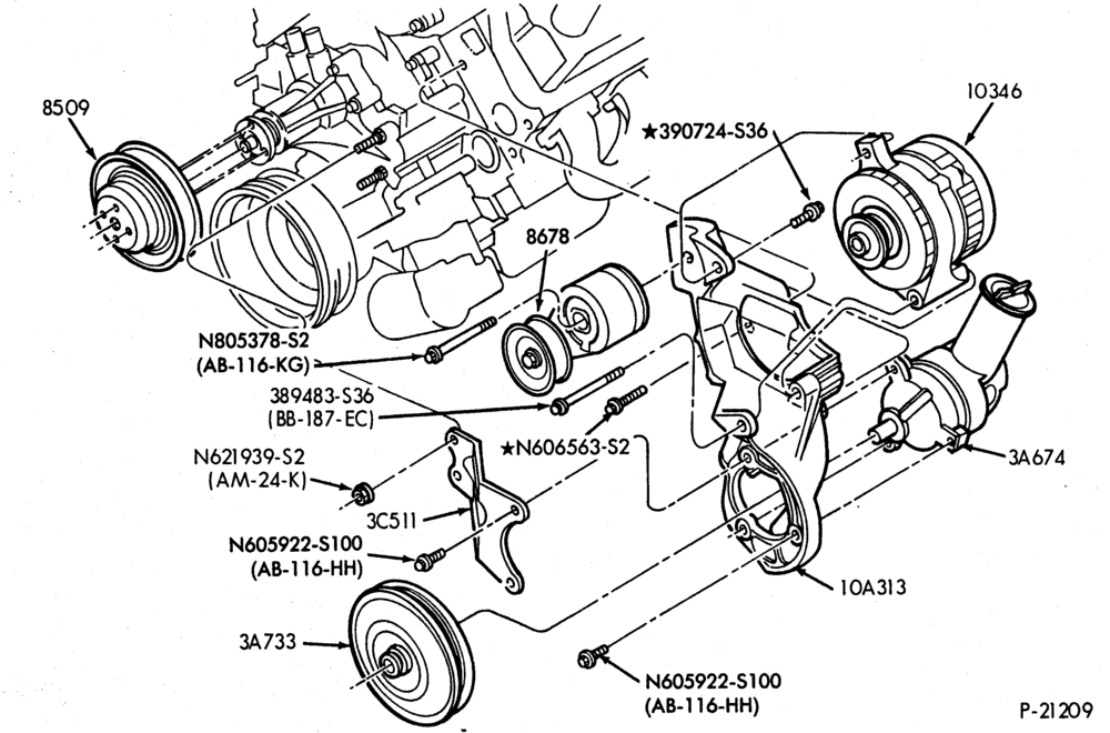 Схема Радиатор, GRILL AND COOLING-BELT TENSIONER- 6 cyl. 230 (3.8L)